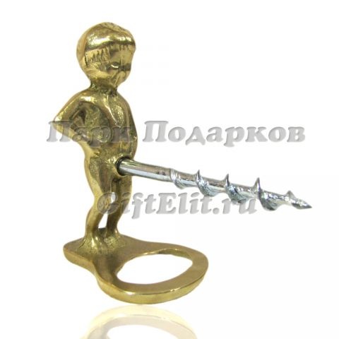Штопор-открывалка "Мальчик с пальчик" 8см (латунь, золото) Италия