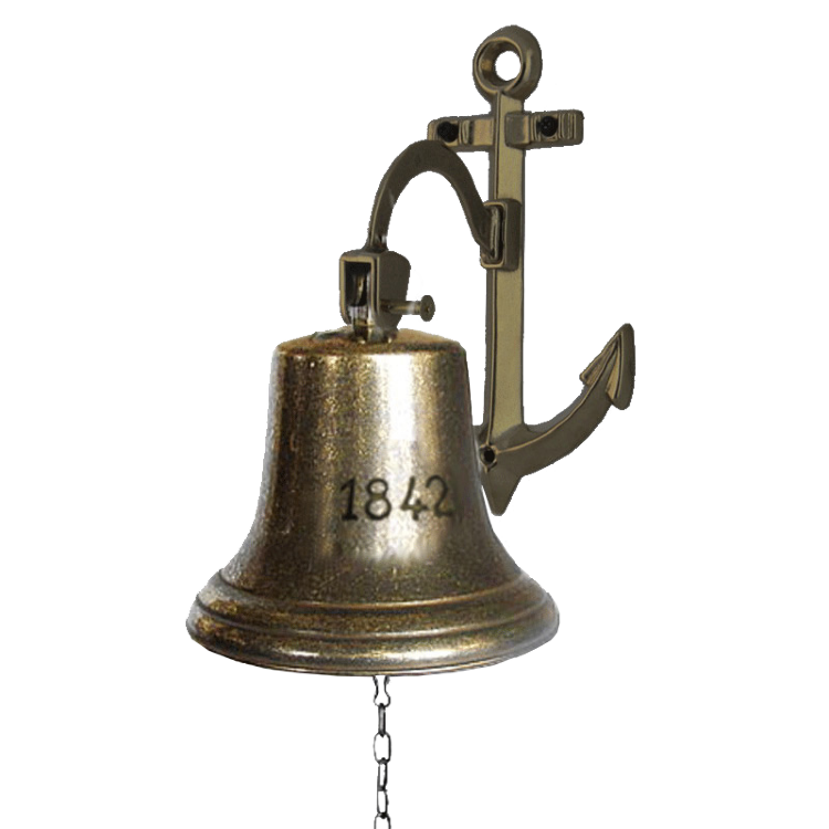 Колокол корабельный "Рында 1842" 18 см на кронштейне Якорь (латунь, антик) Италия 