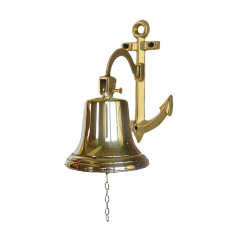 Колокол корабельный "Рында" 14 см на кронштейне Якорь (латунь, золото) Италия