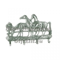 Ключница (крючок) настенная "Три лошади" (серебро)